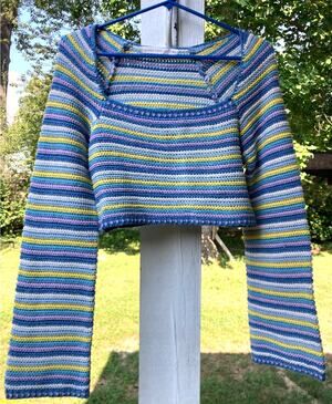 Altar'd State - Boho 70s Retro Vibe Y2K Crochet Bell Sleeve Festival Sweater - M